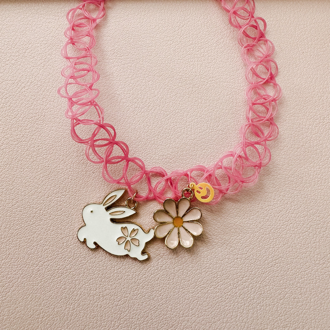 Pink Bunny Tattoo Necklace