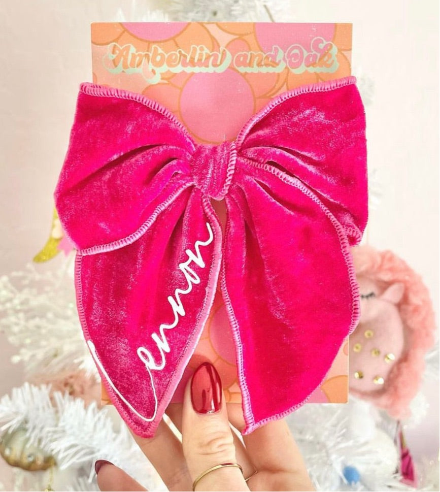 Personalized Pink Velvet Bow