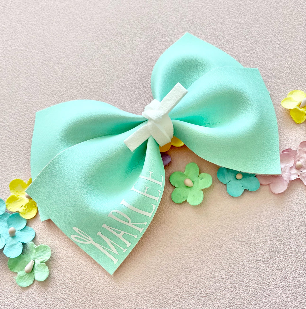 Turquoise Leather Personalized Bow